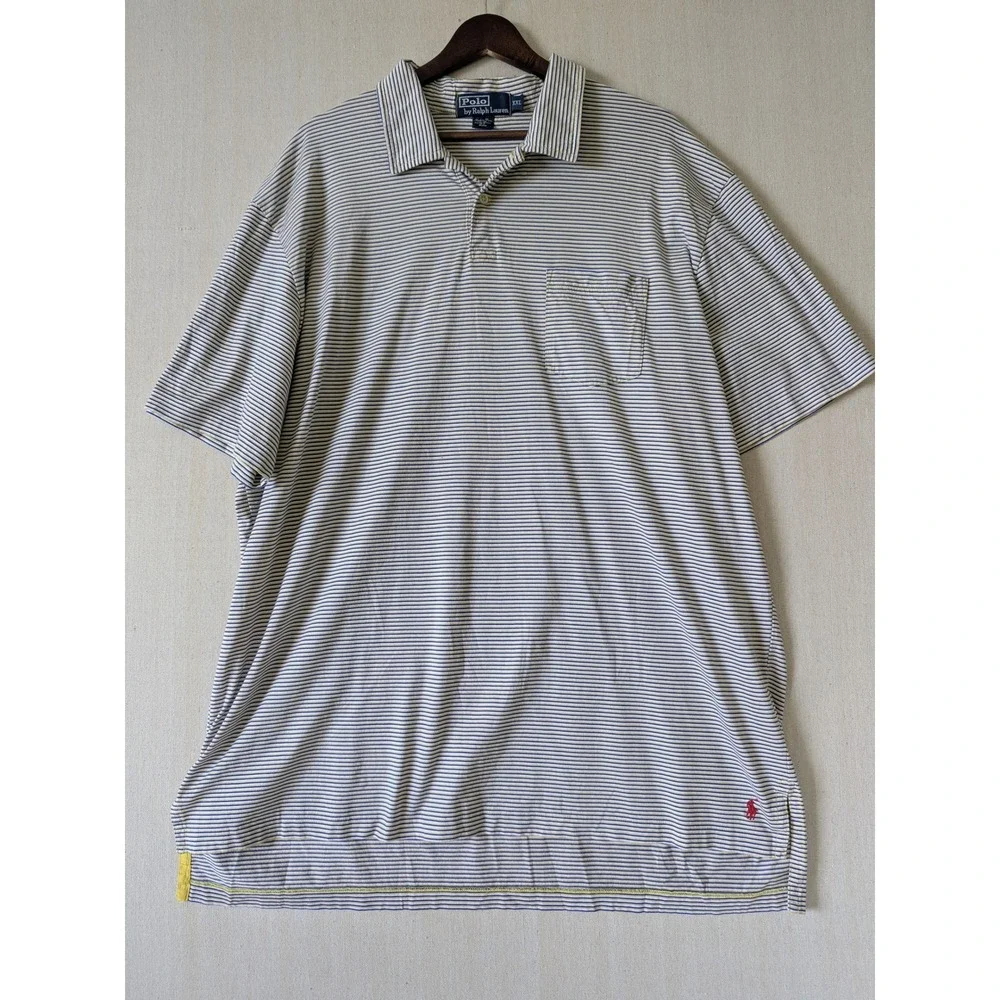 Polo Ralph Lauren Polo Mens XXL Blue Yellow Striped Pima Cotton Pocket Shirt